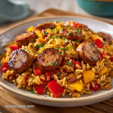 BBQ Chicken Sausage Rice for 4 Servings: Fluffy and Savory Recipe Card