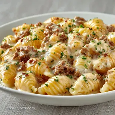 Creamy Beef and Shells in 30 Minutes Recipe Card