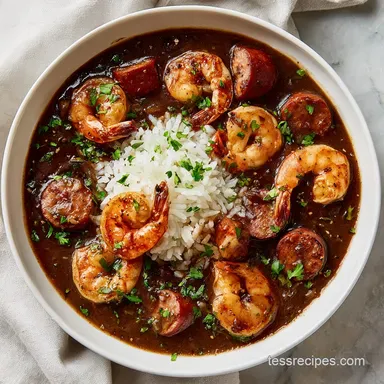 Shrimp and Sausage Gumbo for 8 Servings Recipe Card