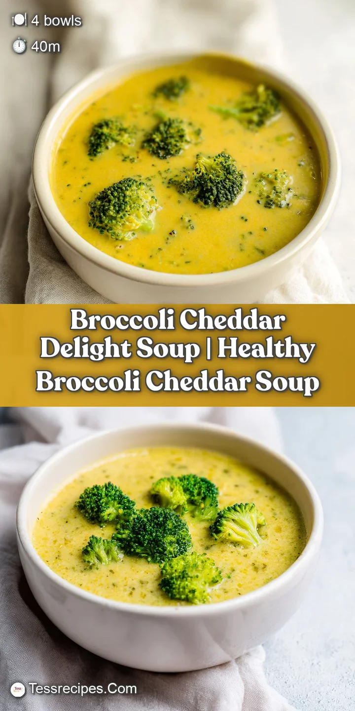 Close-up of velvety cheese soup with melted cheddar ribbons and tender broccoli florets glistening under soft light.