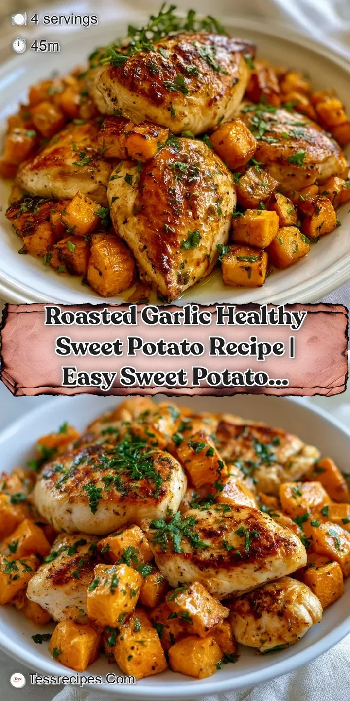 Close-up of charred golden chicken and tender sweet potato chunks glistening with a light olive oil glaze.