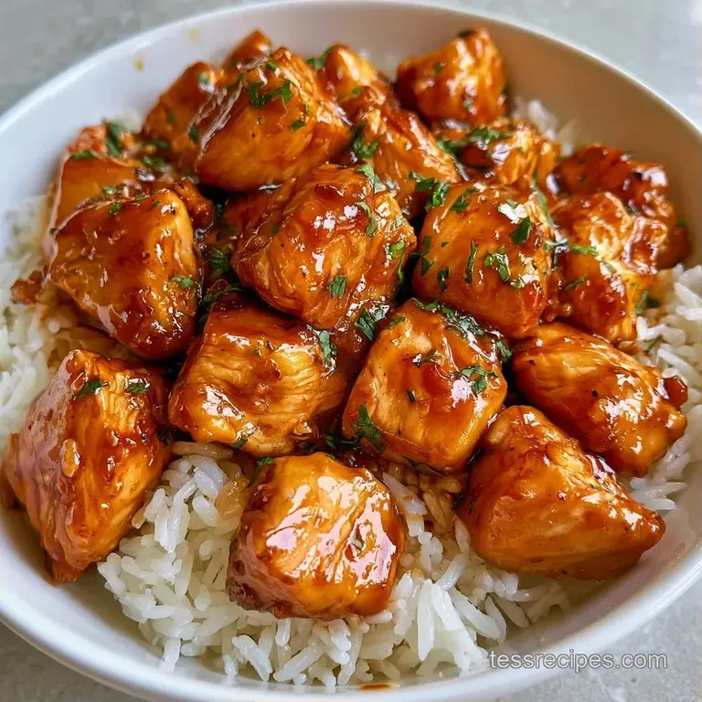 Plump grains of rice and tender chicken served in a matte bowl with a sprinkle of sesame seeds and sliced chives.