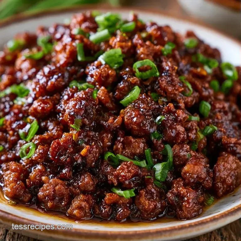 Sizzling browned beef and mixed vegetables served in a white ceramic bowl with a sprinkle of fresh green parsley.