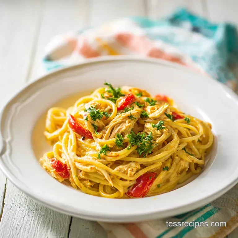 A swirl of cheesy spaghetti topped with fresh green herbs, artfully arranged.