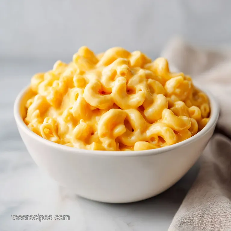 A perfectly portioned mound of creamy, golden mac and cheese, glistening and inviting.
