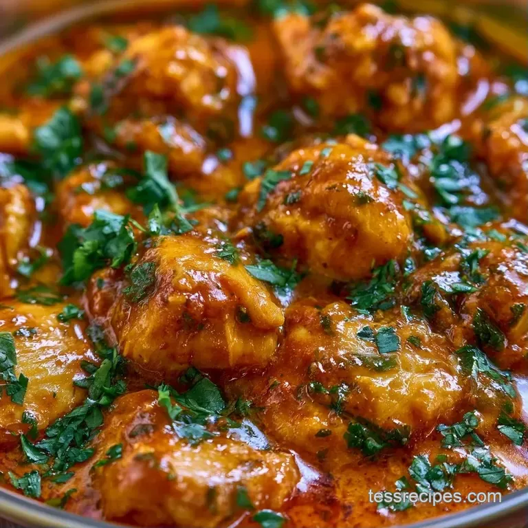 A shallow white bowl of creamy orange curry garnished with fresh cilantro and a swirl of white coconut milk.