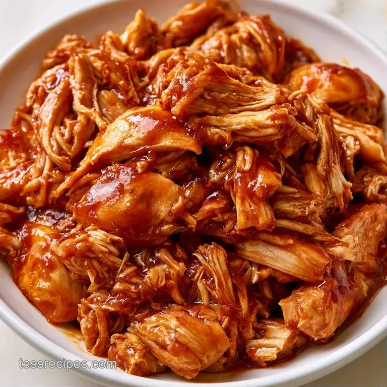 Glossy BBQ chicken thighs on a white platter with a side of creamy coleslaw and a sprinkle of fresh parsley.