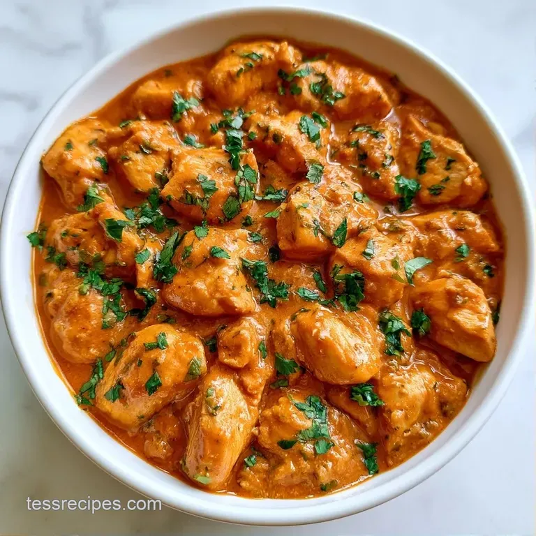 Vibrant orange curry served in a white bowl with a swirl of white cream, fresh coriander, and warm, charred naan.