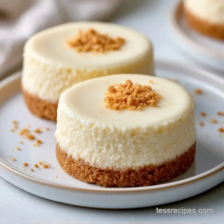 Small round desserts with smooth white cream and crumbly bases arranged neatly on a white marble serving platter.
