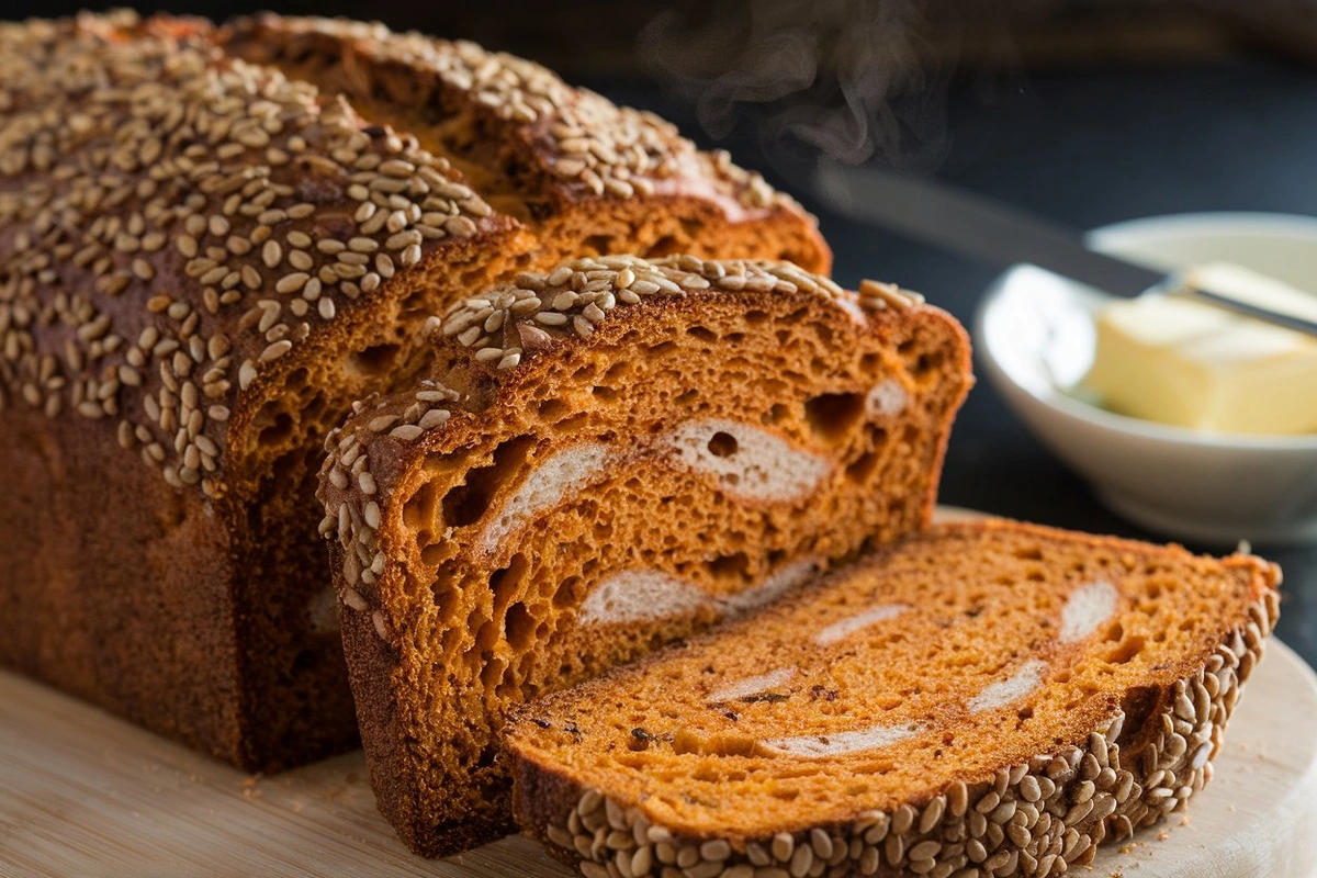 Seeded Miso Sweet Potato Bread Recipe, Sweet Potato Miso Bread, Miso Sweet Potato Loaf, Seeded Sweet Potato Bread, Miso Bread with Seeds