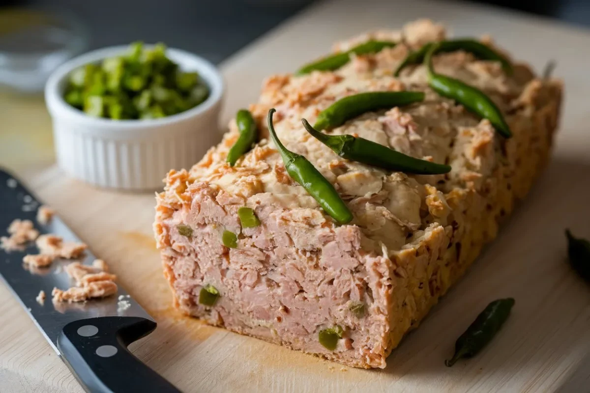 tuna loaf with green chilies, spicy tuna loaf, tuna loaf recipe with chilies, tuna loaf with green peppers, chili tuna loaf, canned tuna loaf recipe