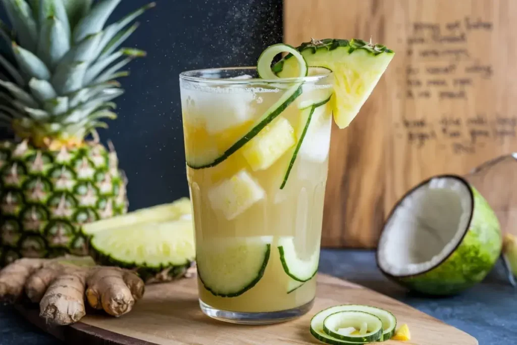 Cucumber pineapple ginger coconut water rehydrate recipe