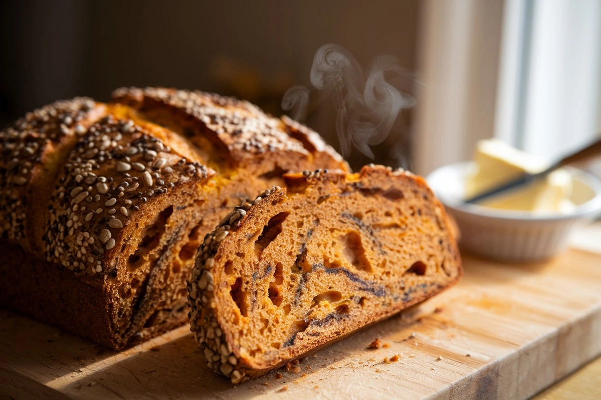 Seeded Miso Sweet Potato Bread Recipe, Sweet Potato Miso Bread, Miso Sweet Potato Loaf, Seeded Sweet Potato Bread, Miso Bread with Seeds