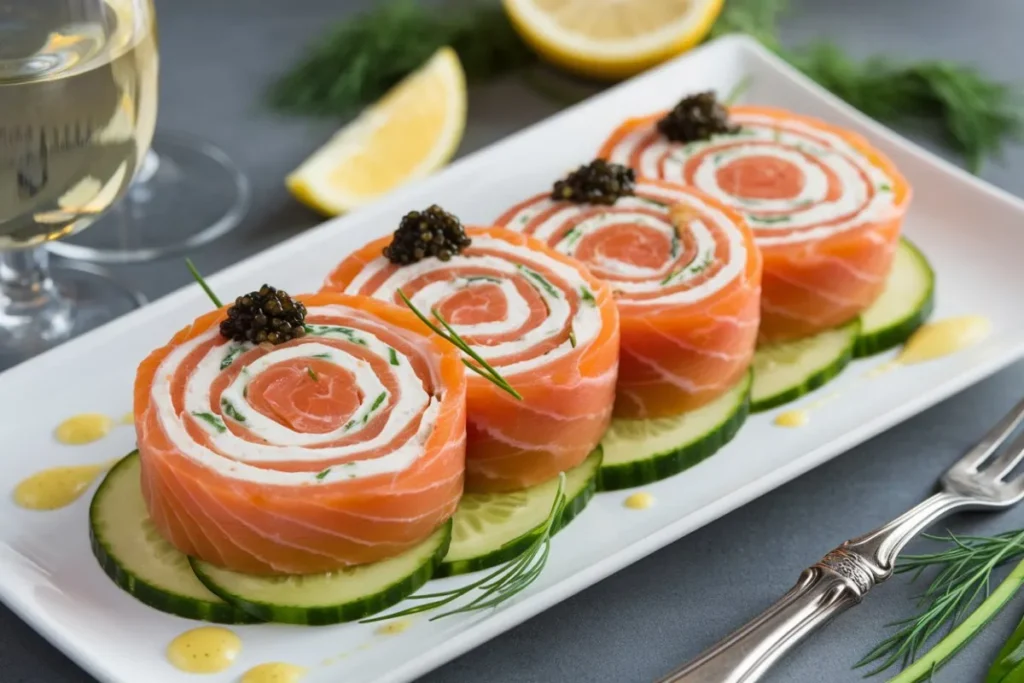 Chatelaine smoked salmon roll on cucumber, smoked salmon cucumber rolls, salmon cucumber appetizers, cucumber salmon rolls, easy smoked salmon recipe