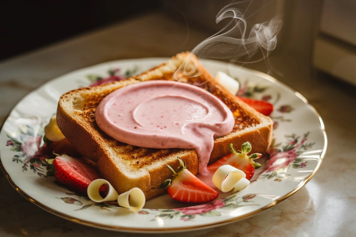 Buttered Toast with Strawberry Milk, strawberry milk breakfast, buttered toast recipe, toast with strawberry milk, breakfast comfort food