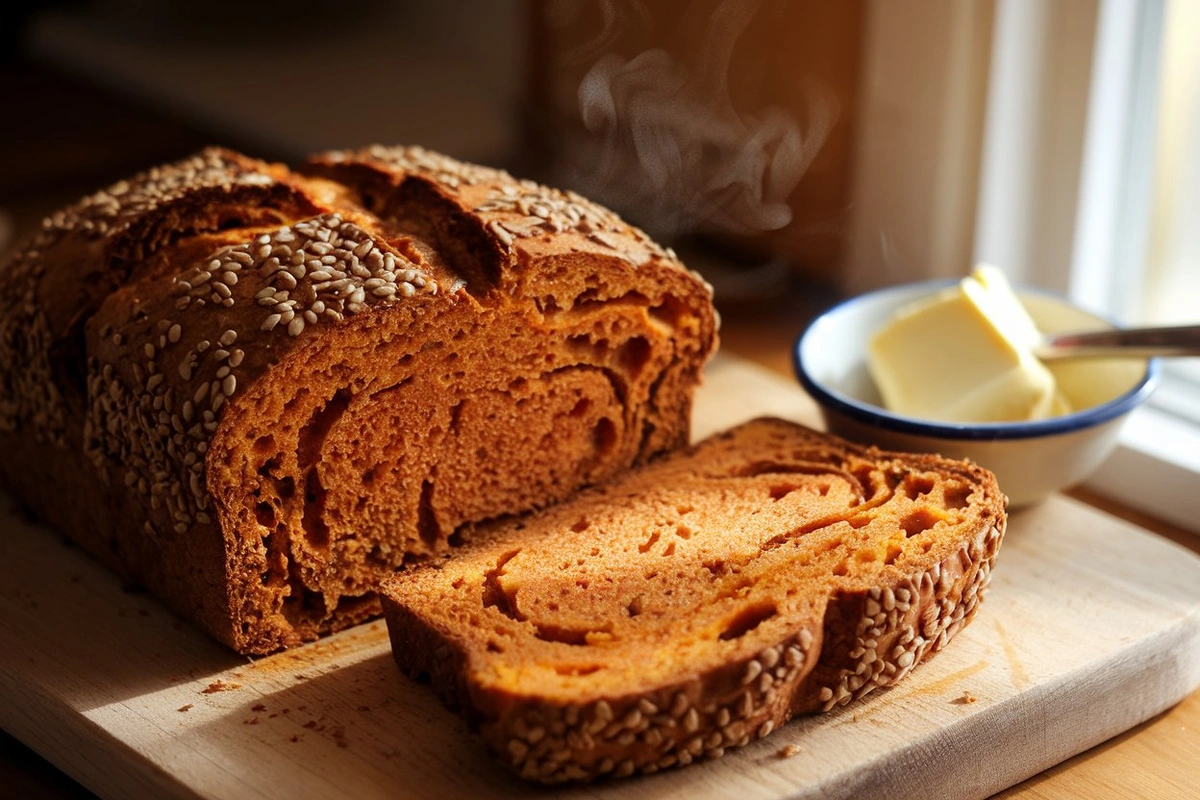 Seeded Miso Sweet Potato Bread Recipe, Sweet Potato Miso Bread, Miso Sweet Potato Loaf, Seeded Sweet Potato Bread, Miso Bread with Seeds