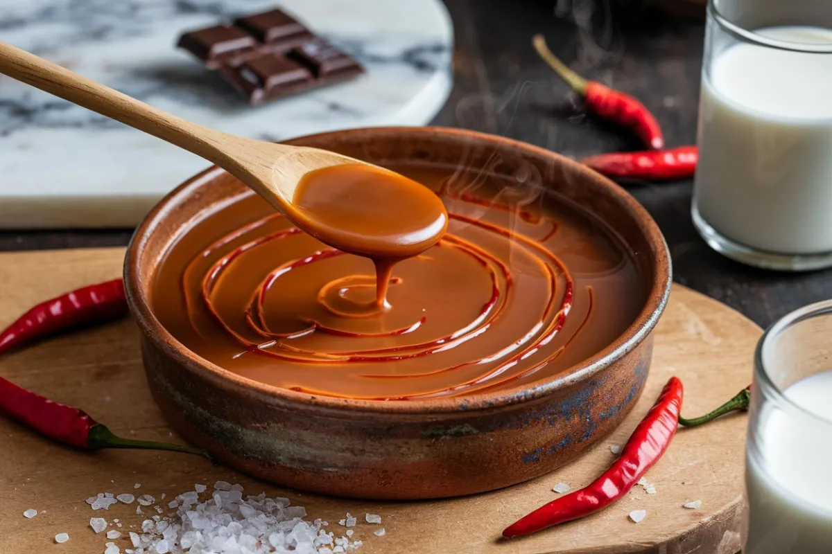 red chili caramel recipe, spicy caramel recipe, chili caramel sauce, caramel with red chili, sweet and spicy caramel, red chili dessert caramel