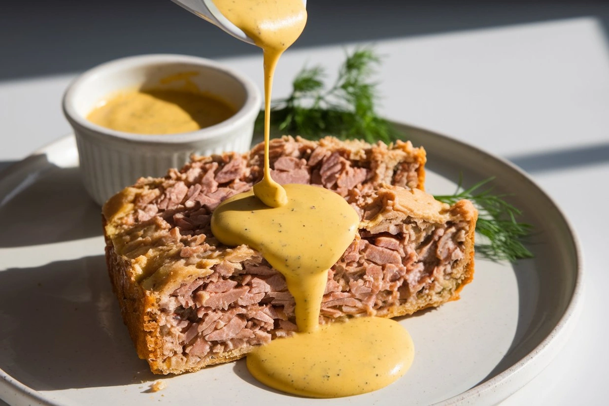 Mustard sauce for tuna loaf, tuna loaf with mustard sauce, mustard dressing for tuna, tuna and mustard pairing, tuna mustard recipe