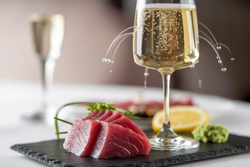 what champagne goes well with bluefin tuna, champagne and bluefin tuna pairing, best champagne for bluefin tuna, bluefin tuna wine pairing, champagne with tuna steak